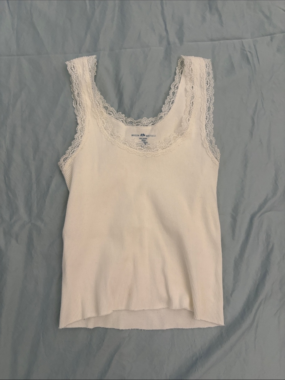 Brandy Melville White Lace-Trim Ribbed Tank Top